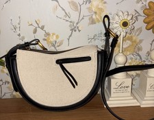 ZARA Canvas & Black Faux Leather Saddle Crossbody Shoulder Bag. Used Once VGC