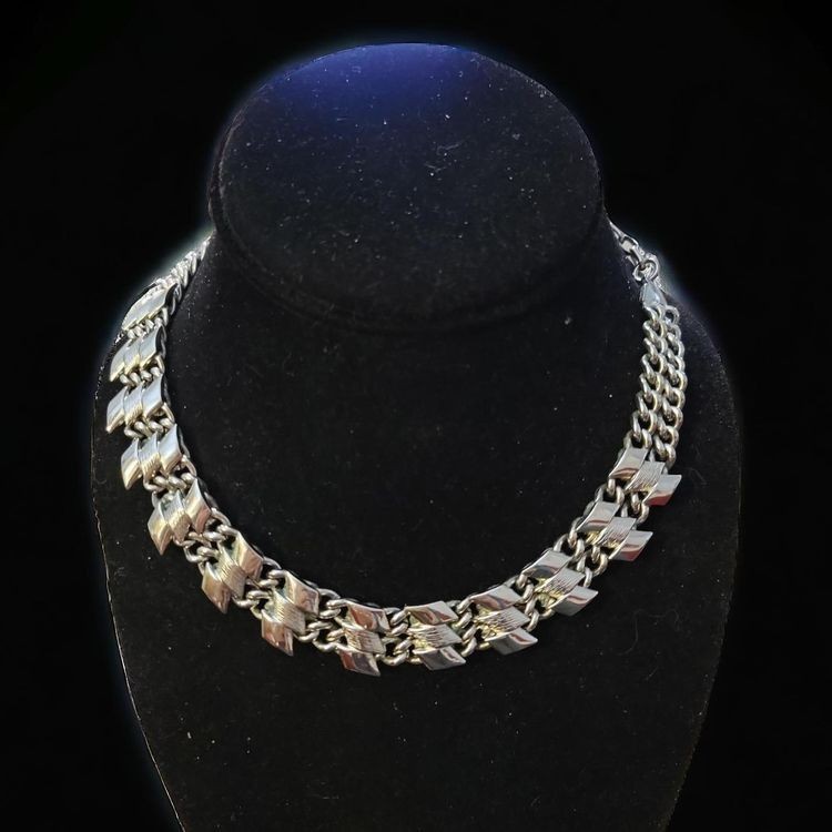Triple Layered Solid Choker Silver Tone Unique Di… - image 1