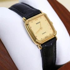 Rado Antique Quartz Watch Gold Black Dial Ladies New Battery 25mm