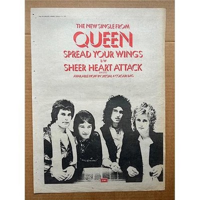 QUEEN SPREAD YOUR WINGS POSTER SIZED original music press advert from 1978 (aged