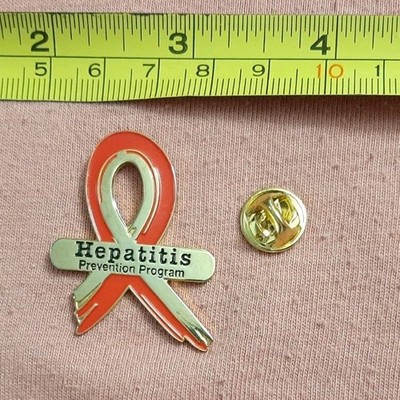 Hepatitis Prevention Program Red and Gold Tone Awareness Ribbon Lapel Pin