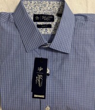 New Penguin Men's Long Sleeve Shirt Blue Plaid Size 151/2-32/33 Slim Fit 25.00