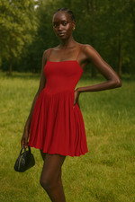 Reformation Ezlynn Mini Dress Red Sangre Pleated Georgette Size 4