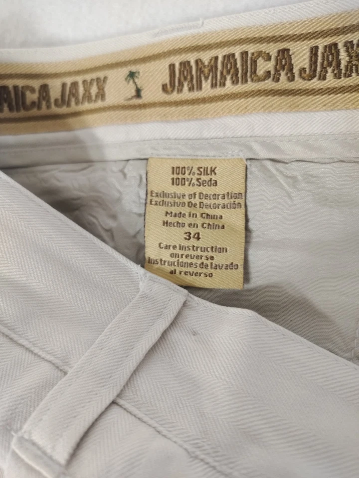 Pantalones Cortos Jamaica Jaxx 100% Seda Para Hombre Talla 34" Blanco Beige 9" Entrepierna Plisada Foto 3 de 4
