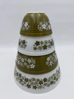 VTG Pyrex Spring Blossom/Crazy Daisy Nesting (4) Mixing Bowl Set 401-404 Green