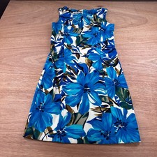 Dressbarn Teal Blue Floral Sleeveless Fit Flare Dress Women 10 A Line Midi
