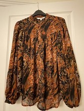 Apricot Pretty Patterned Blouse. Semi Sheer. Size 8