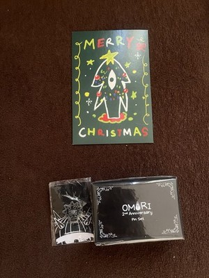 Omori 2nd Anniversary SEALED Enamel Pin Set, Omocat pin, and Christmas Card Rare
