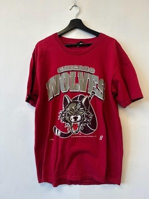 Vintage Chicago Wolves Shirt Mens Large Red Hockey Nutmeg Graphic 90s Tee