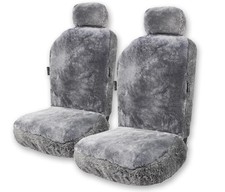 Zonetech Sheepskin Seat Covers Fuzzy Car 2- Pack Charcoal Grey - New