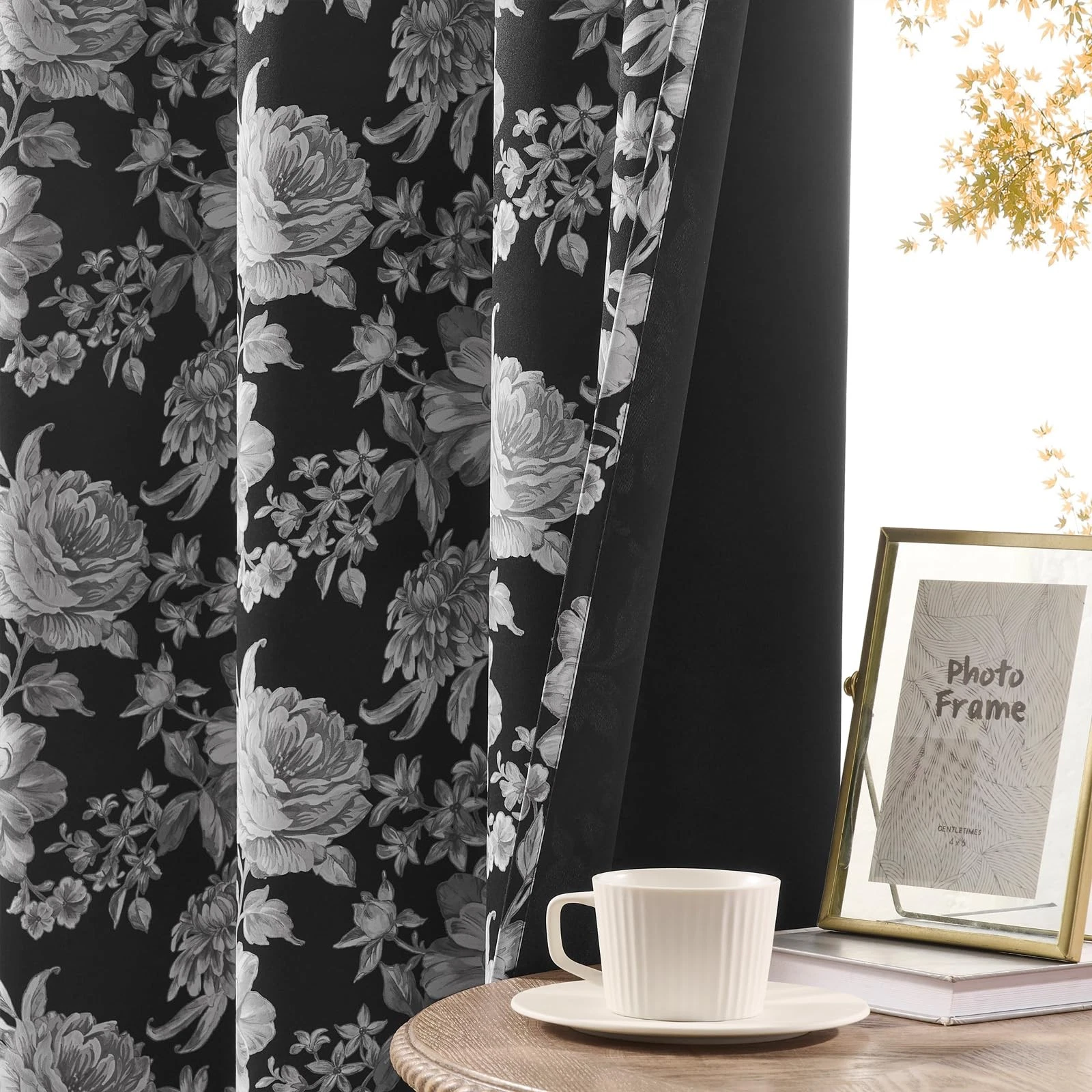 Black Floral Curtains 84 Inches Long 2 Panels for Bedroom Living Room Grommet...