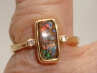 BEAUTIFUL 14K SOLID GOLD FIERY AUSTRALIAN BOULDER OPAL & DIAMOND RING! SZ 6