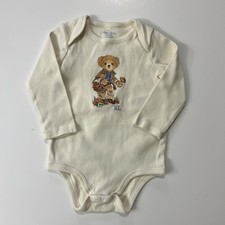 Ralph Lauren Bodysuit Baby 9 Months Long Sleeve Snap Bottom Teddy Bear One Piece