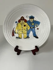 Fiesta Ware Plate Luncheon Hometown Heroes Fireman Policeman Children 9" Fiesta