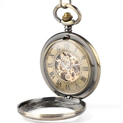 Men s Vintage Skeleton Bronze Mechanical Pocket Watch   Hand Wind Luxury Classic