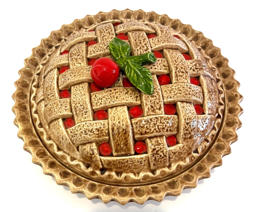 VTG Ceramic Lattice Cherry Pie Keeper Dish with Lid Cherry on Top MCM
Opens in a new window or tab