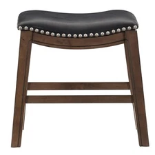 Pemberly Row 20" Transitional Faux Leather Saddle Dining Stool in Black