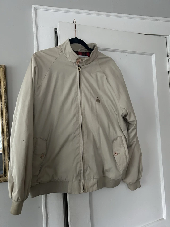 Chaqueta de bombardero Harrington vintage Izod caqui con forro de franela - CREST - grande Foto 2 de 4