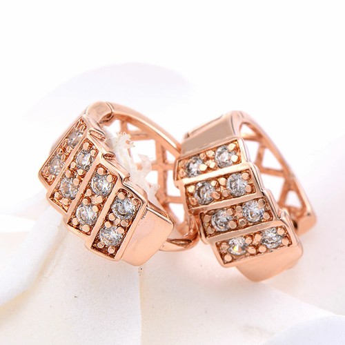 Pretty New Rose Gold Filled Clear CZ Accented 15mm Round Huggie Hoop Earrings - Picture 6 of 12