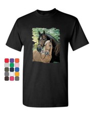Par de Caballos Camiseta Mustangs Caballo Montar Poni Semental Hombres Camiseta