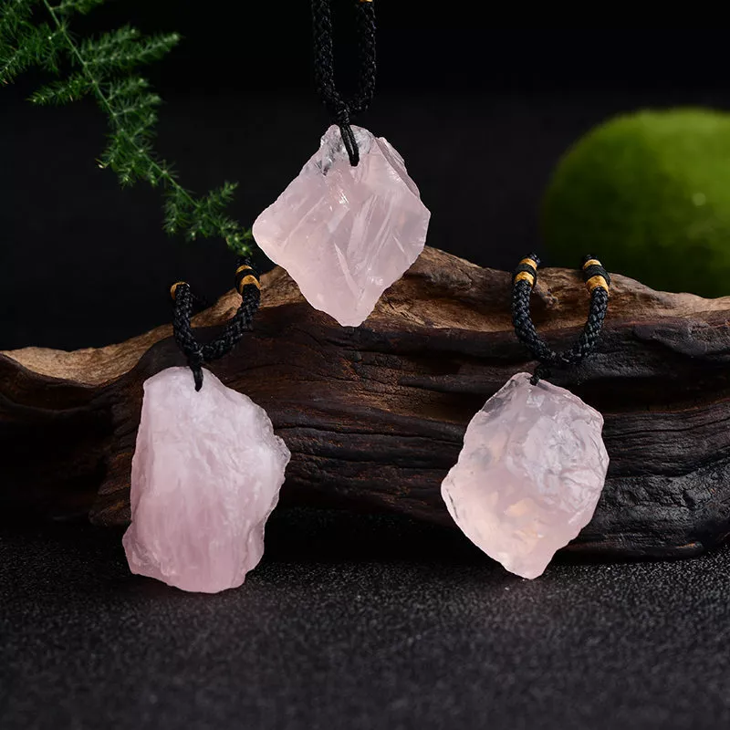 5Pcs Natural Pink Rose Quartz Crystal Pendant Healing Rock Stone Necklace Decor