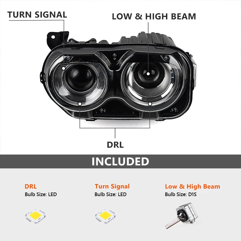 For 2015-2022 Dodge Challenger HID/Xenon w/Air Ducts Headlights LED DRL Headlamp Foto 4 de 4