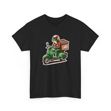Fun Adult T Shirt Frog Pizza Delivery Guy Driving Moped Hipster Animal Tee Gift
