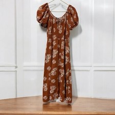 Madewell Floral Elastic Waist Tie front Dress Burnt Orange S