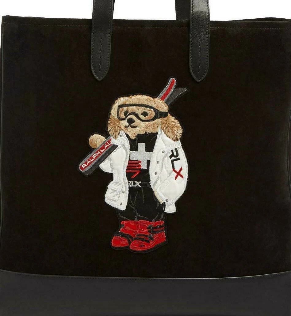 Ralph Lauren Purple Label Men's Black Suede Leather Polo Bear RLX Ski Tote Bag
