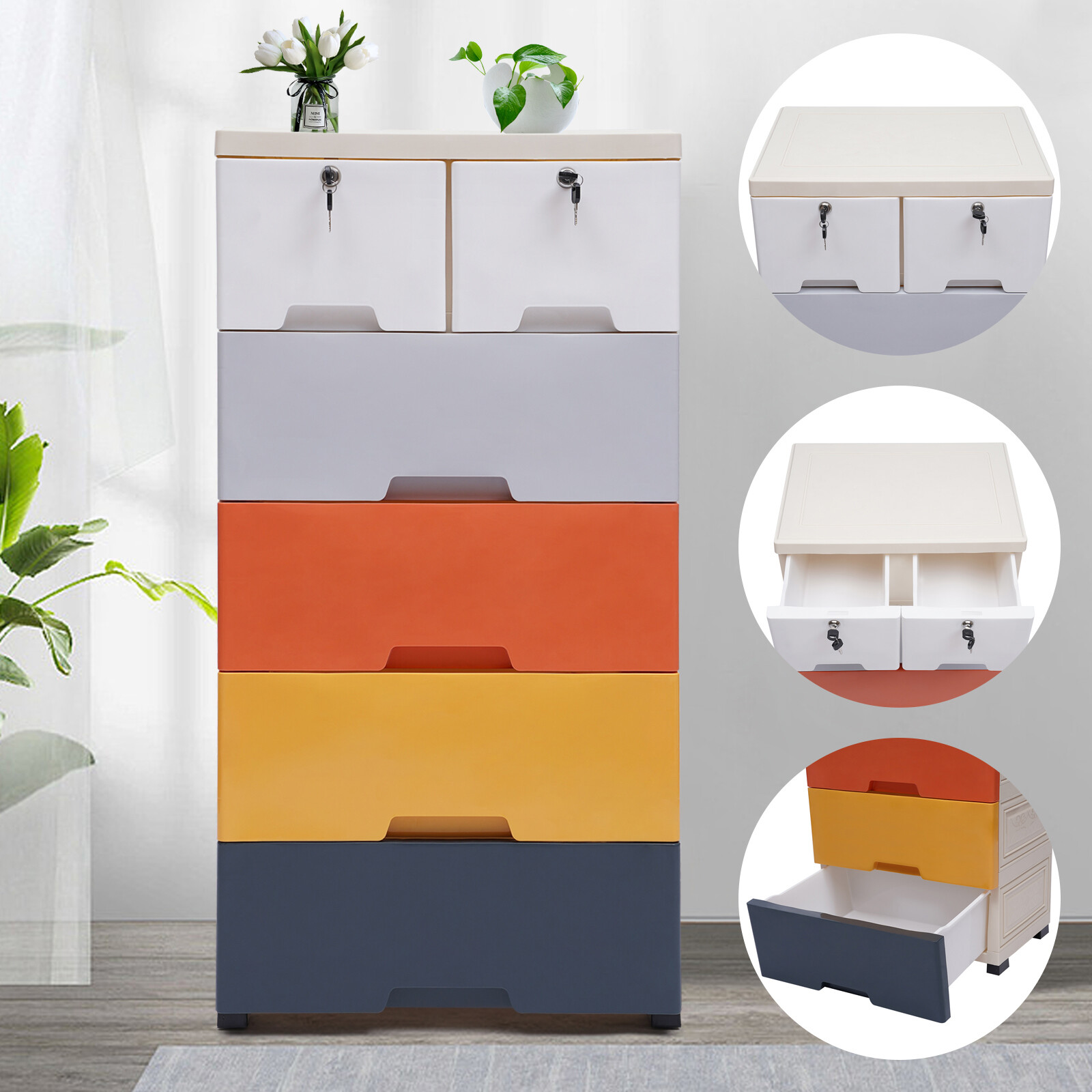 Plastic Clothes Cupboard Colorful Wardrobe Storage Cabinet w/ 6 Drawers
