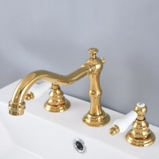 Luxury Gold Brass 2-Handle Basin Faucet Widespread Roman Bath Tub Sink Faucet