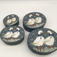 Handmade Painted Wooden Nesting Box Set Ducks Blue With Hearts Cottage Core Farm