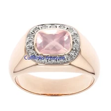 Natural Rose Quartz & CZ Gemstones with 925 sterling Silver Gold Plated Ring #99
