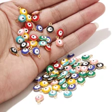 8mm Stainless Steel Turkish Eyes Enamel Charm Pendants for Jewelry Making