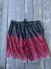 OP Ocean Pacific Mens XL Swim Trunks Board Shorts Red BLK Plaid Lined 40-42