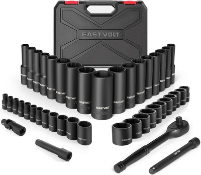 Complete 46 Piece Metric/SAE Socket Tool Set with Easy-Read Laser Etched Sizes
