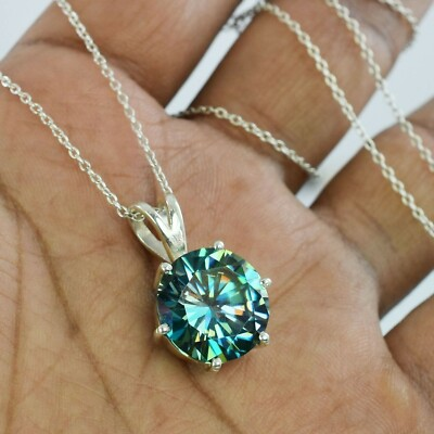 #ad 5.60 Ct Treated Blue Diamond Solitaire Pendant 925 Silver Certified $108.00