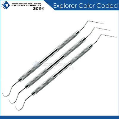3× Dental Williams Explorer Unc 15/23 Color Coded Probe Double Ended Instruments