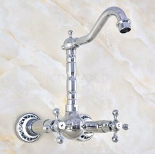 Chrome Bathroom Faucet 360 Swivel Spout Wall Mounted Dual Handle Basin Mixer Tap