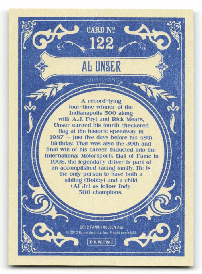 2012 Panini Golden Age #122 AL UNSER  Auto Racing !!! - Image 2 of 2