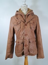 Joe Browns Leather Zip Up Biker Jacket Faux Fur Lined Hood Pockets Women's Uk 12