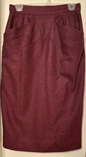 Vintage 100 Wool Pencil Women  s Skirt 70  s Size 2 65cm Burgundy with pockets