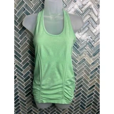 WOMENS ATHLETA LIGHT GREEN RUCHED STRETCH FAST TRACK RACERBACK ACTIVE TANK TOP