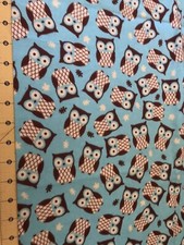 Owls On Turquoise 34 X 42 Flannel fabric 1381a