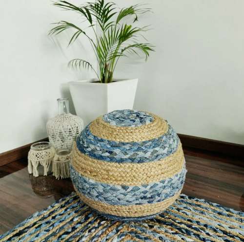 Ottoman pouffe Cover Braided Jute Cotton Mix Home Decorative Foot Stool Cover - Picture 2 of 8