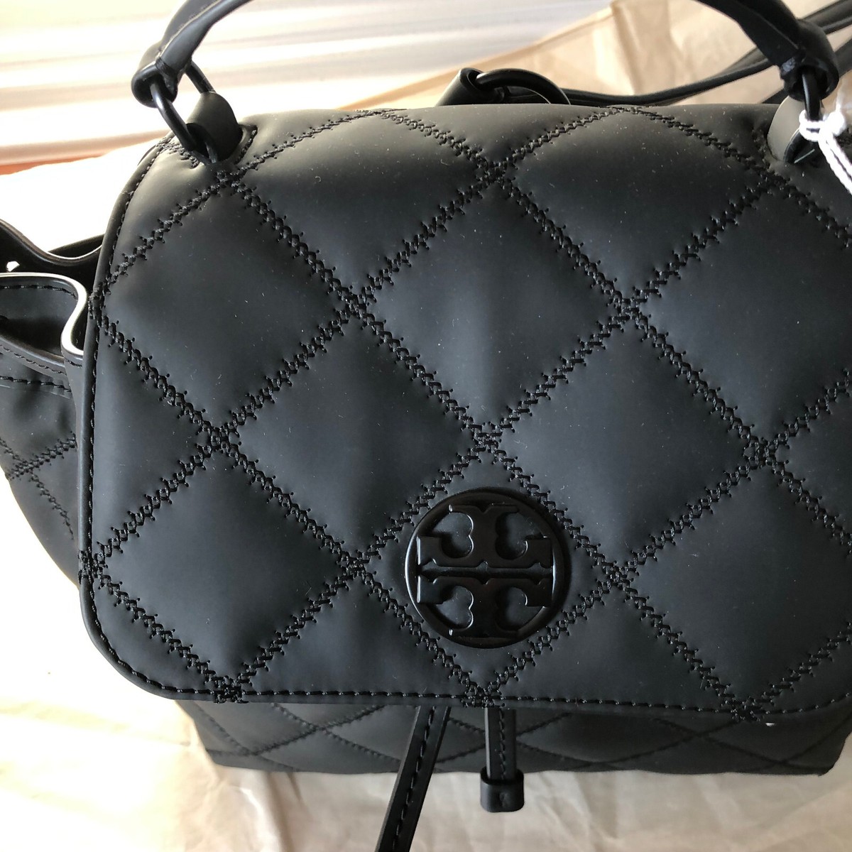 Tory Burch Willa Matte Backpack 145276 Black Quilted New Tory Burch Willa Matte leather Backpack Black Quilted  main image 4