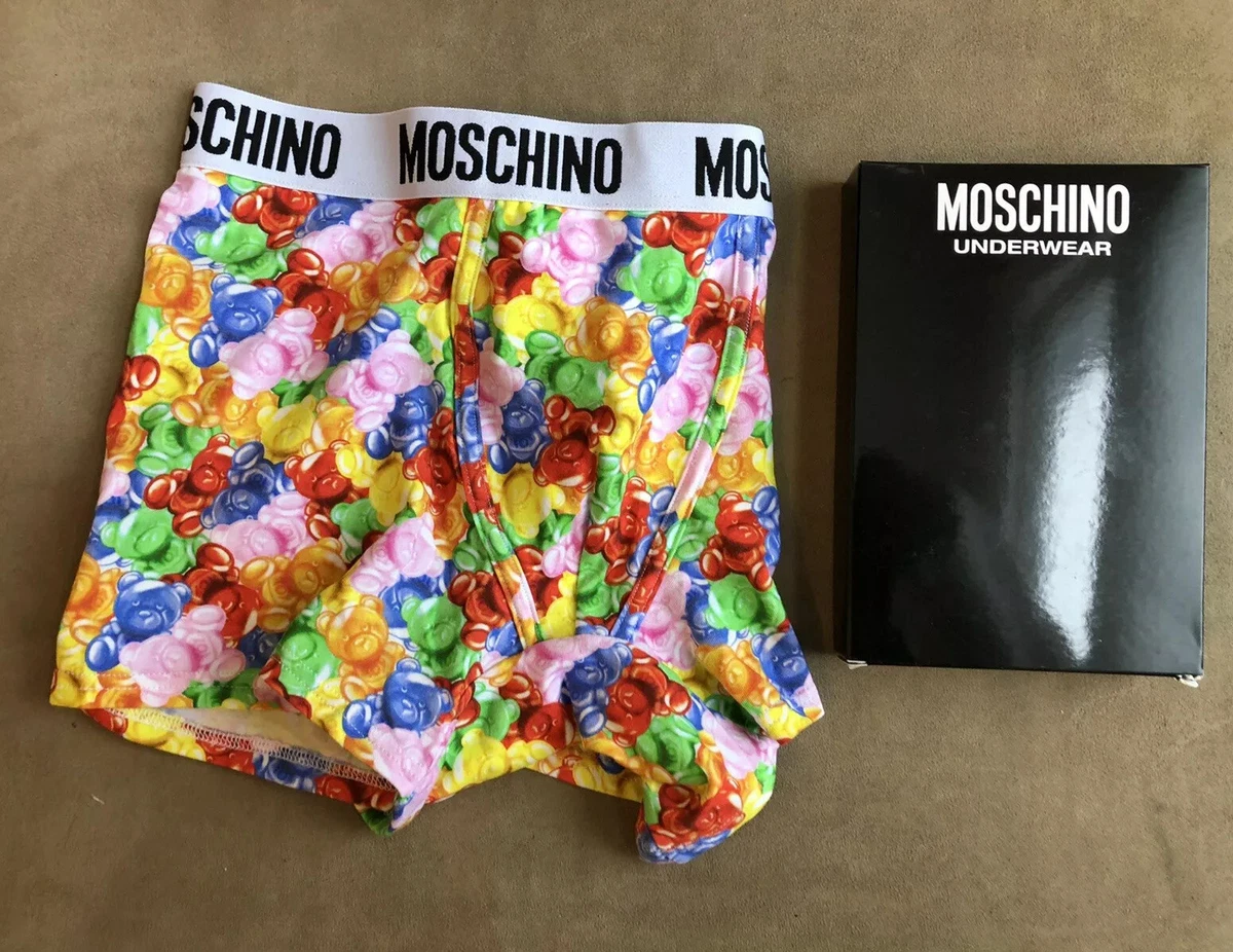 MOSCHINO MULTICOLOR GUMMY BEARS PRINT SIGNATURE WAIST TRUNK BOXERS  UNDERWEAR S M