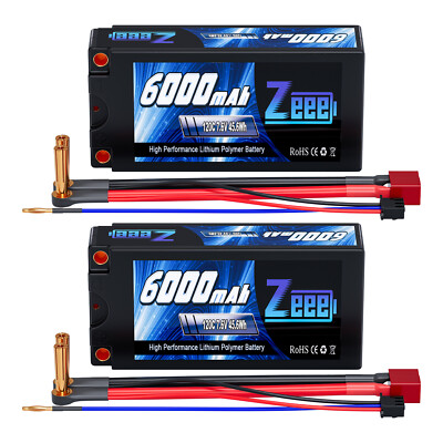 2x Zeee Shorty 2S Lipo Battery 6000mAh 7.6V 120C 5mm Bullet to T