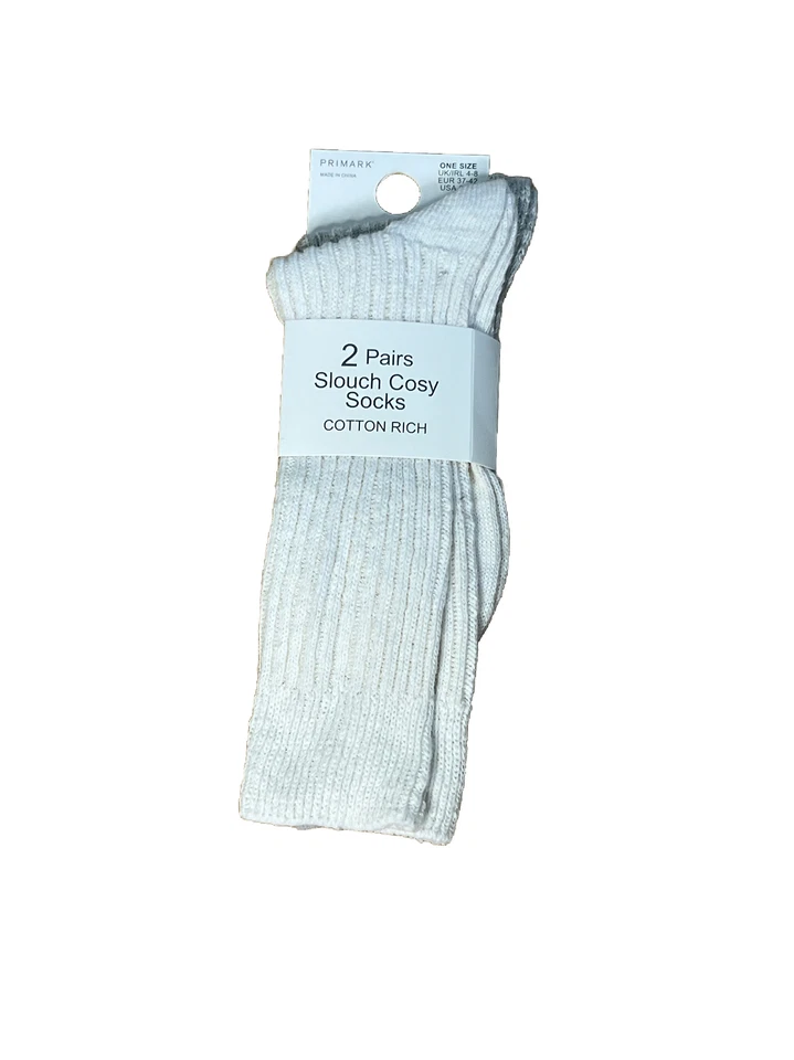 PRIMARK Women’s 2 Pairs Slouch Cozy Socks Cotton Rich Grey ONE Size USA 6-10 - Image 2 of 4