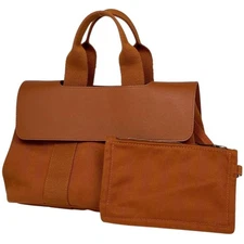 Hermes Valparaiso PM Tote Bag Chevron Canvas Potiron Pouch #BS1150